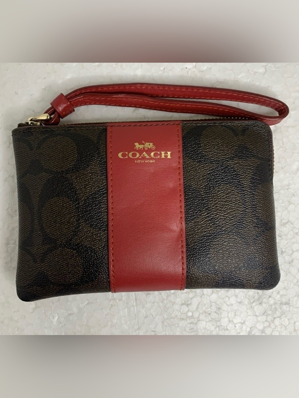 Coach Brown Signature Wristlet with Red Stripe NWT - Picture 2 of 7